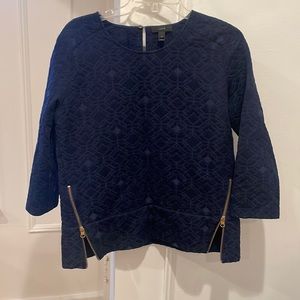 Jcrew navy blouse with zipper detail